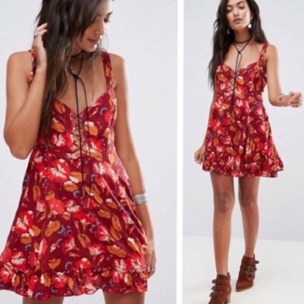 Free People 'Lattice Lovers' Lace-Up Minidress Medium - Picture 1 of 14